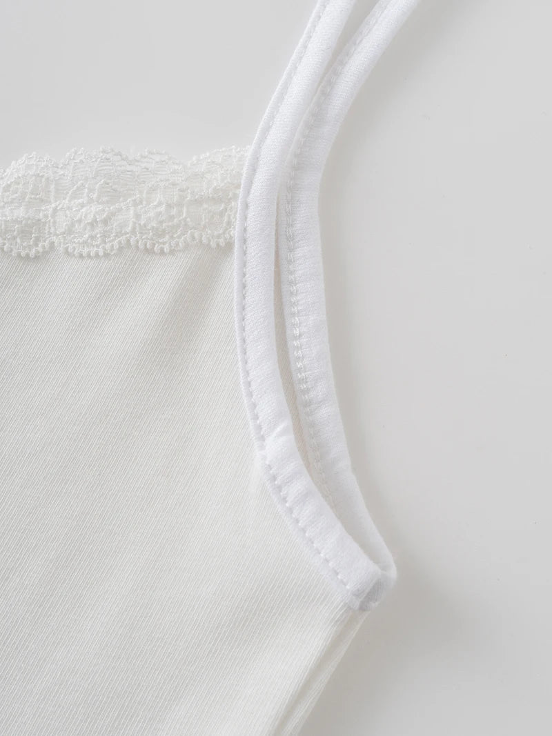 Cute Cartoon Lace Trim Tank Tops Women Summer New Slim Cotton Sleeveless Vests Vintage Sweet Preppy Style Camisole Y2K Clothes