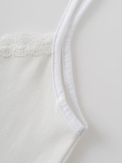 Cute Cartoon Lace Trim Tank Tops Women Summer New Slim Cotton Sleeveless Vests Vintage Sweet Preppy Style Camisole Y2K Clothes