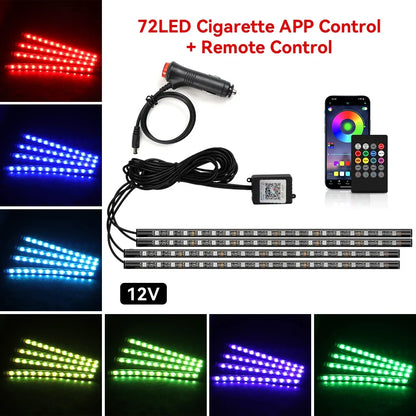 4 IN 1 Car Automotive Ambient Light Neon Foot Light Interior LED Ambient Light Car USB/Cig Music Light Environment Decoration