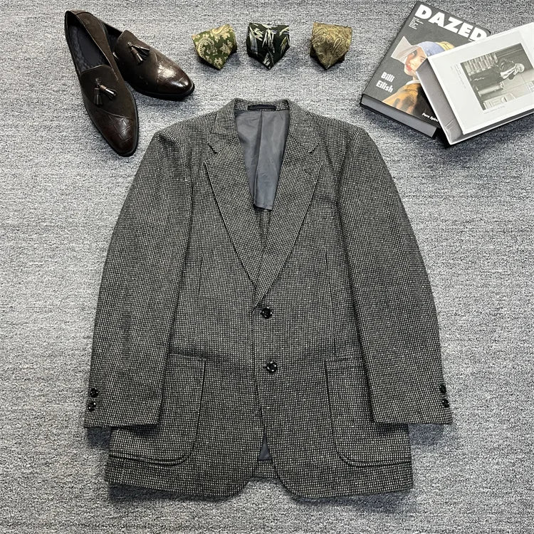 Vintage Unisex Woolen Suit Jacket Simple Casual Plaid Retro Style Warm Windproof Interview Commuting Business Casual Wear