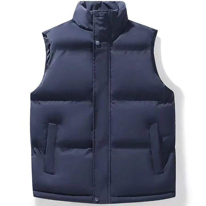 Autumn Winter Men's Vest Jacket Warm Sleeveless Jackets Waterproof Zipper Coat Stand-Up Collar Casual Waistcoat 2025 Cotton Vest