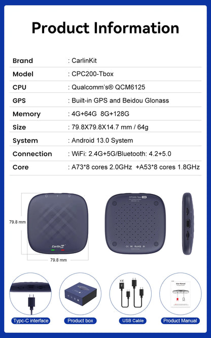 2026 NEW CarlinKit CarPlay Ai Box Qualcomm 8-Core Android 13 Wireless Carplay Android Auto Car Video TV Box WiFi SIM For Netflix