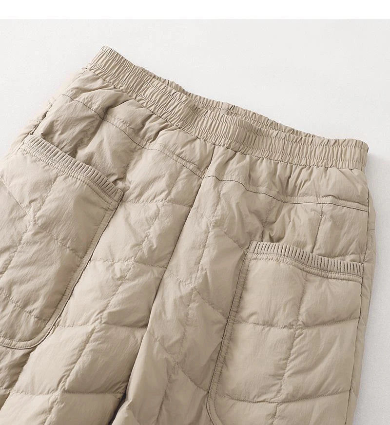 Women's Quilted Pants Casual Lightweight Thickened Warm Harem Style Straight Leg High Waist Long Trousers Winter Fashion