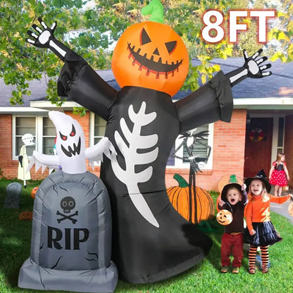 5/8FT Inflatable Halloween Decor Tombstone Ghost Pumpkin Skull Decoration Outdoor Horror House Yard Garden Props Halloween Party