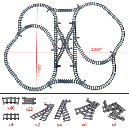 City Trains Flexible Tracks Forked Straight Curved Rails Switch Building Block Bricks High-Tech Creative Toys for kids gifts