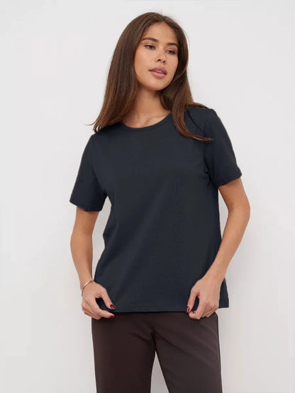 Bornladies Summer 100% Cotton Women's T-shirt Bottoming Basic Fashionable Lady Short Sleeve Loose Tops Shirts Solid 230g/㎡ Tops