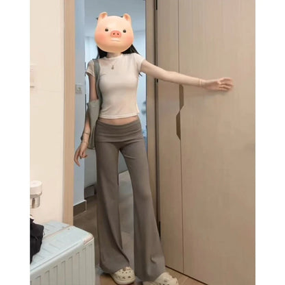 Gray Comfortable Loose Feeling Micro Flared Casual Pants Women's Spring Summer New Elastic Slimming Sports Yoga Floor-Length ...
