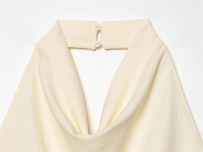 Women's Top 2026 Spring New Style Ivory Halter Neck Asymmetrical Hem Simple Sexy Backless Top Elegant and Stylish Personality