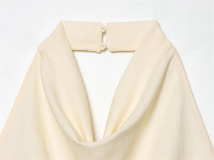 Women's Top 2026 Spring New Style Ivory Halter Neck Asymmetrical Hem Simple Sexy Backless Top Elegant and Stylish Personality