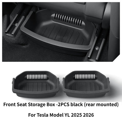 Under Seat Storage Box For Tesla Model YL 2025-2026 TPE Drawer Front Under Seat Organizer Trash Can Car Interior Accessories ﻿