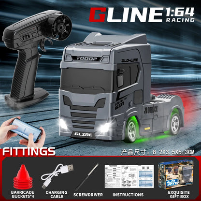 1:64 Mini Drift RC Truck Head 4WD Full Proportional Control 15KM/H High-Speed 2-Speed Type-C Charging for kids Birthday Gift