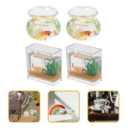 4Pcs Chic Miniature Fish Bowl Set Vivid Realistic Design for 1:12 Tiny House DIY Kitchen Table Centerpiece Mini Home Decor