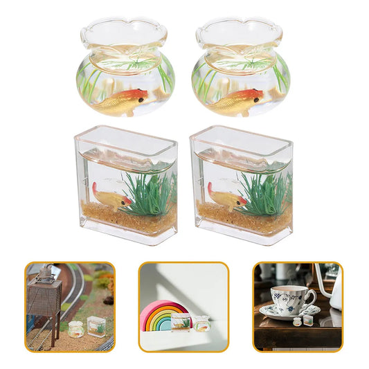 4Pcs Chic Miniature Fish Bowl Set Vivid Realistic Design for 1:12 Tiny House DIY Kitchen Table Centerpiece Mini Home Decor
