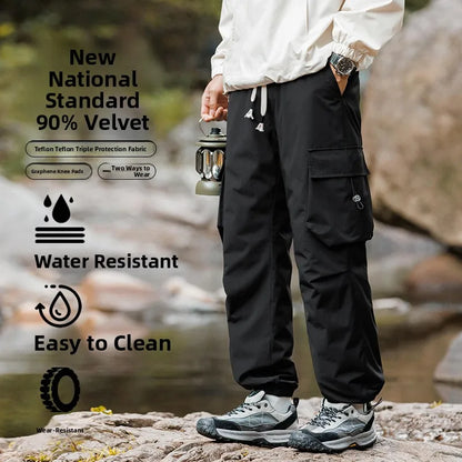 Men's Winter Windproof Waterproof Durable 90% White Duck down Thermal Outdoor Workwear Ski Pants Fashionable Straight Leg Tro...