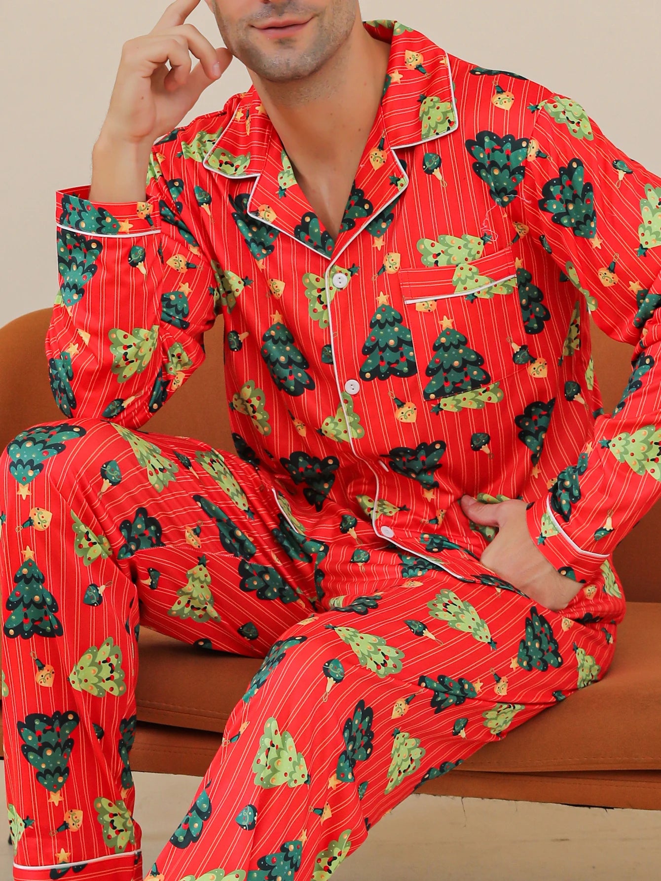 Two piece sets men's pajamas autumn and winter long sleeved pants casual cartoon style sleepwear set