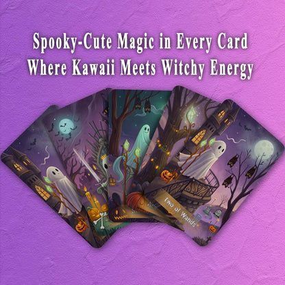 78 Card Spooky Cute Tarot Deck, 13x8 Cm Size for Beginners, Includes Paper Guide for Divination Game