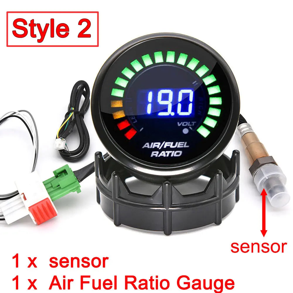 2'' 52mm Air Fuel Ratio Gauge 2 In 1 Voltmeter AFR Car Gauge Can Be Paired With Narrowband O2 Oxygen Sensor Fit for 12V Vehicle