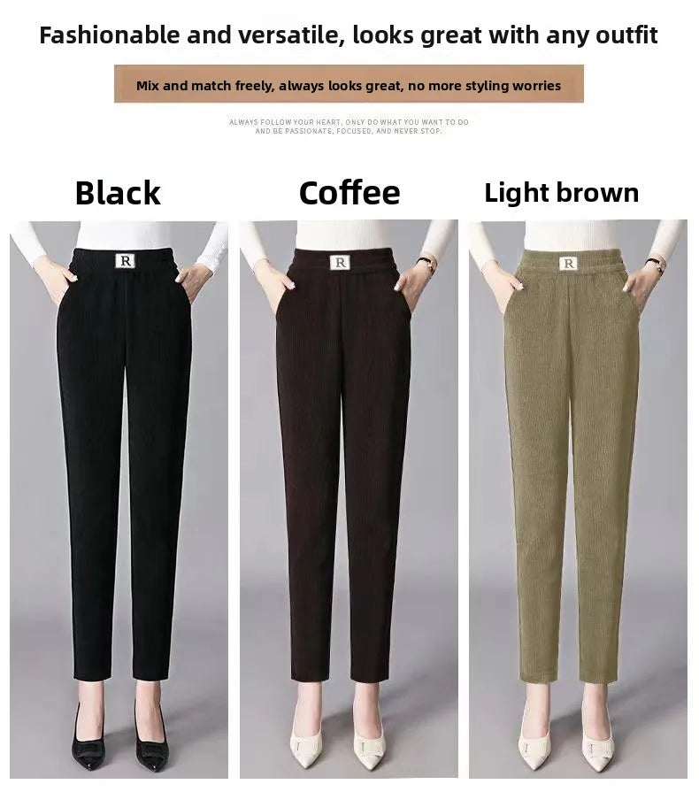 Autumn Winter Thickened Fleece Harlan Pants Women's Loose Casual Straight Leg Pants with Pockets Polyester Fiber Long Trousers