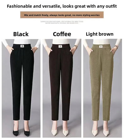 Autumn Winter Thickened Fleece Harlan Pants Women's Loose Casual Straight Leg Pants with Pockets Polyester Fiber Long Trousers
