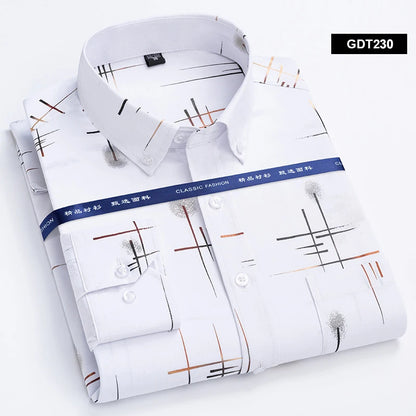 Men's Non-iron Shirts Business Casual Bronzing Long Sleeved Regular Fit Shirts Spring and Autumn New Fashion Print Top Clothing