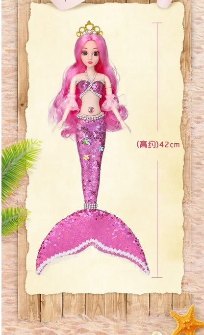1/6 Cute Princess Mermaid Dolls with Sequin Skirt Suit Multi Joints Movable Doll Kids Toys Birthday Christmas Present Gifts