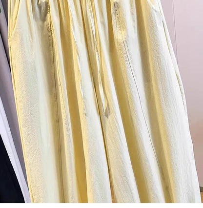 Casual Ice Silk Quick Dry Nine-Piece Flower Bud Pants Women Summer Thin Loose High Waist Draping Lantern Pants