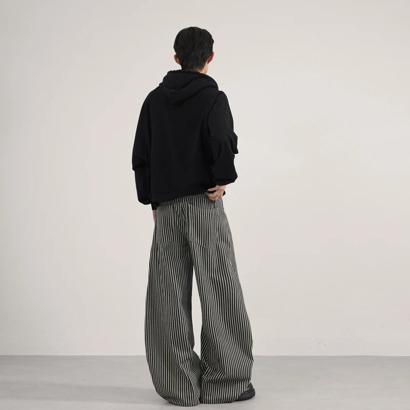 Unisex Black White Stripe Baggy Pants Wide Leg Loose Fit Contrast Color Casual Streetwear Hip Hop Y2K Trousers Men Women Fashion