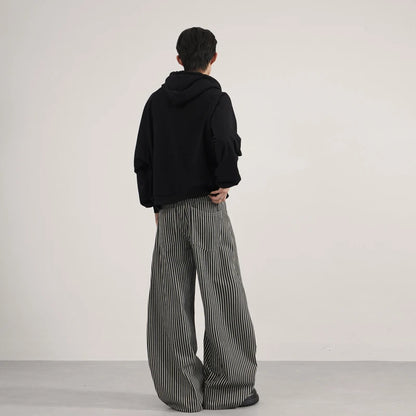 Unisex Black White Stripe Baggy Pants Wide Leg Loose Fit Contrast Color Casual Streetwear Hip Hop Y2K Trousers Men Women Fashion