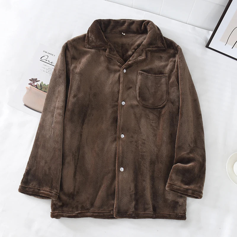 Men's Winter Thiened Long Sve Flannel Pajama Top Loose Comfortable Coral Fce Home Clothes Single Piece Nightirt