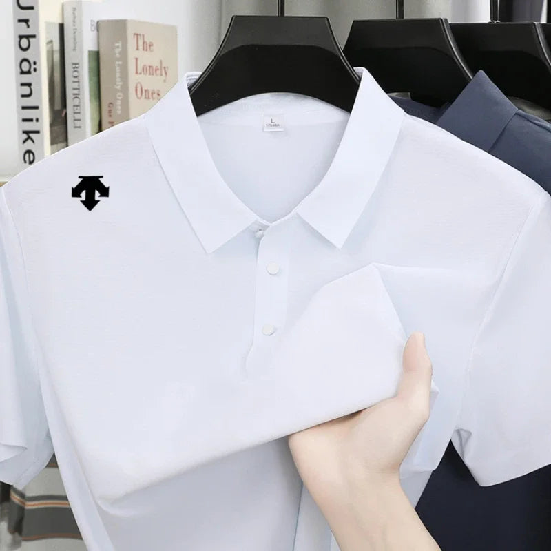 Brand Ice Silk Short sleeved Men's Printed Polo Shirt Fashion Sports Top Summer Comfortable Breathable Leisure High end T-shirt