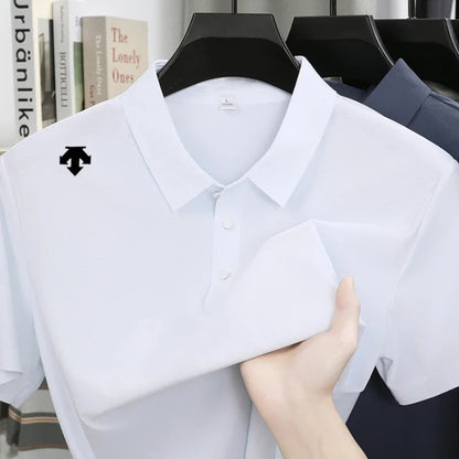 Brand Ice Silk Short sleeved Men's Printed Polo Shirt Fashion Sports Top Summer Comfortable Breathable Leisure High end T-shirt