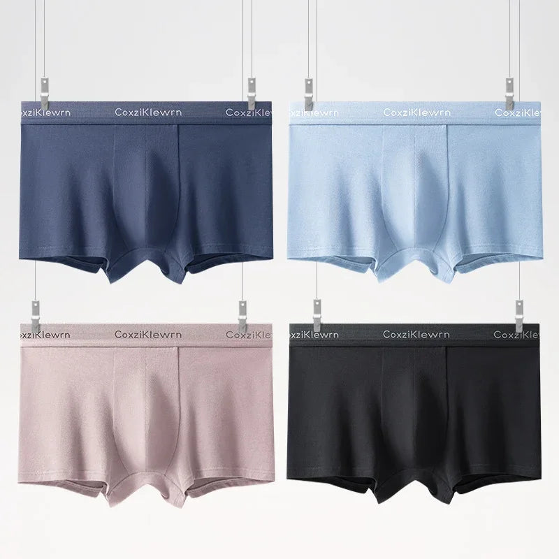 4PCS【LORIEN CREST】New Men's Underwear Pure Cotton Soft Breathable Fashion Solid Color U Convex Comfortable boxer for male