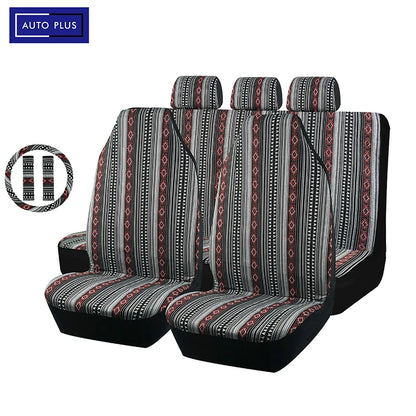 AUTO PLUS Car Seat Covers Set Baja Saddle Blanket Weave Universal Fit Most Car Seat Protection Steering Wheel Cover Protector