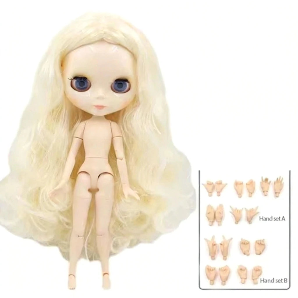 ICY DBS Blyth doll 1/6 BJD Customized nude joint body with white skin, glossy face,blue background is matte face girl gift, toy