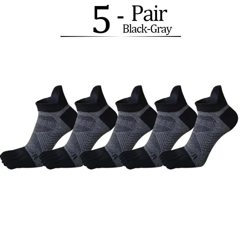 5 Pairs/lot Man Sport 5 Finger Socks Cotton Solid Sweat-Absorbing Breathable Shallow Mouth Fitness Travel Ankle Boat Toe Socks