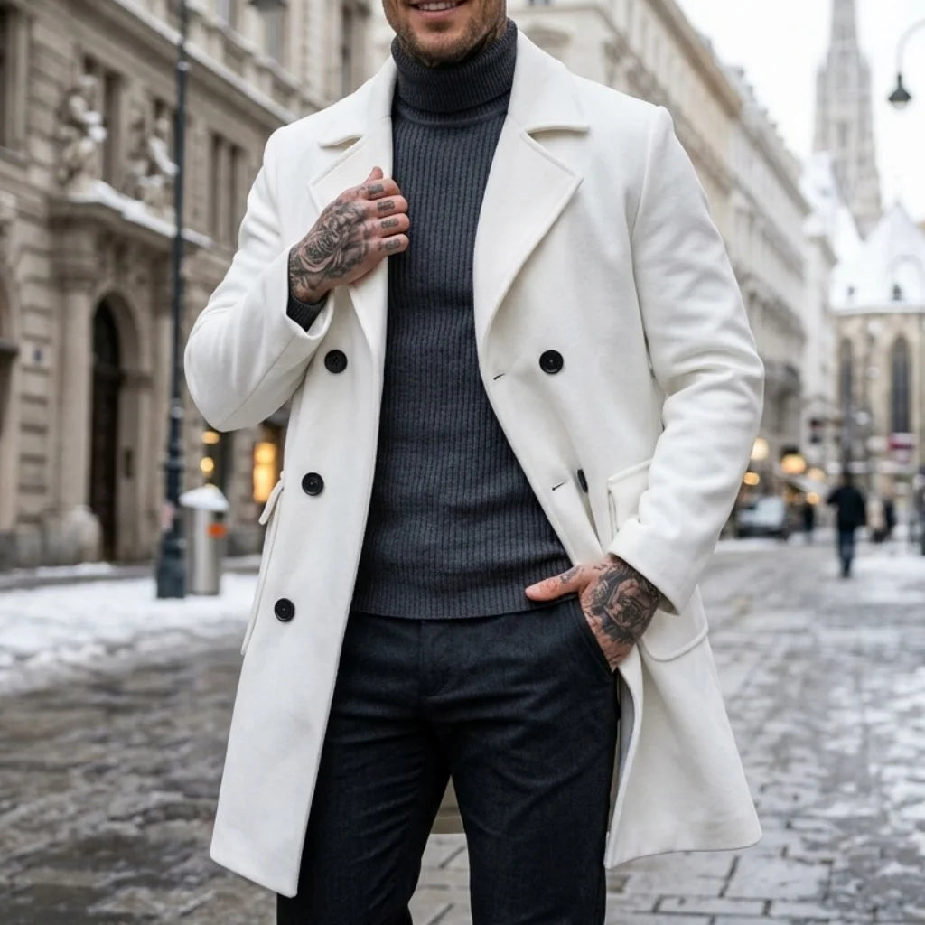 New Winter Men's Double-Breasted Knee-Length Trench Coat Windproof Lined Multi-Pocket Jakcets Business Casual Streetwear Coat