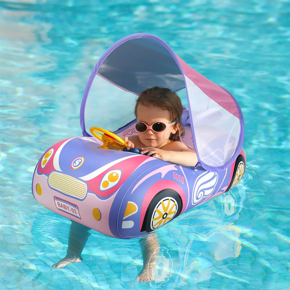 Kids Car Swimming Seat Float Ring Inflatable Infant Floating For Summer Swim Boat Circle Bathing Water Toy with Canopy