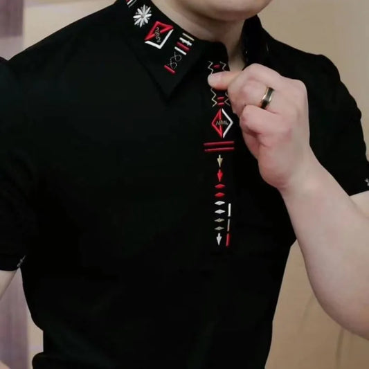 Men’s Casual Long Sleeve Polo Shirt Slim Fit with Embroidery Autumn Turn Down Collar Top Versatile Daily Outfit