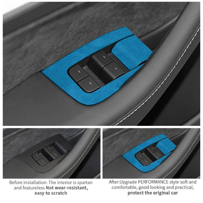 Top Suede For Tesla Model 3(2019-2023) Model Y(2019-2024) Car Window Control Panel Button Trim Sticker Interior Tuning Accessory