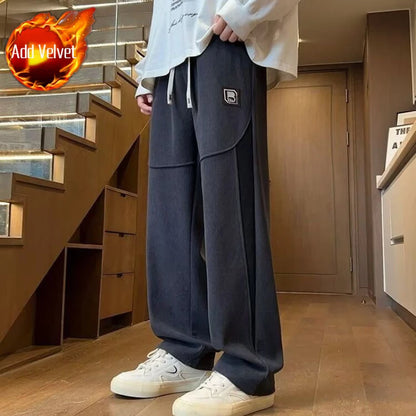 Autumn Winter Men’s Thermal Joggers Soft Fleece Lined Straight Trousers Loose Fit Casual Pants for Outdoor School