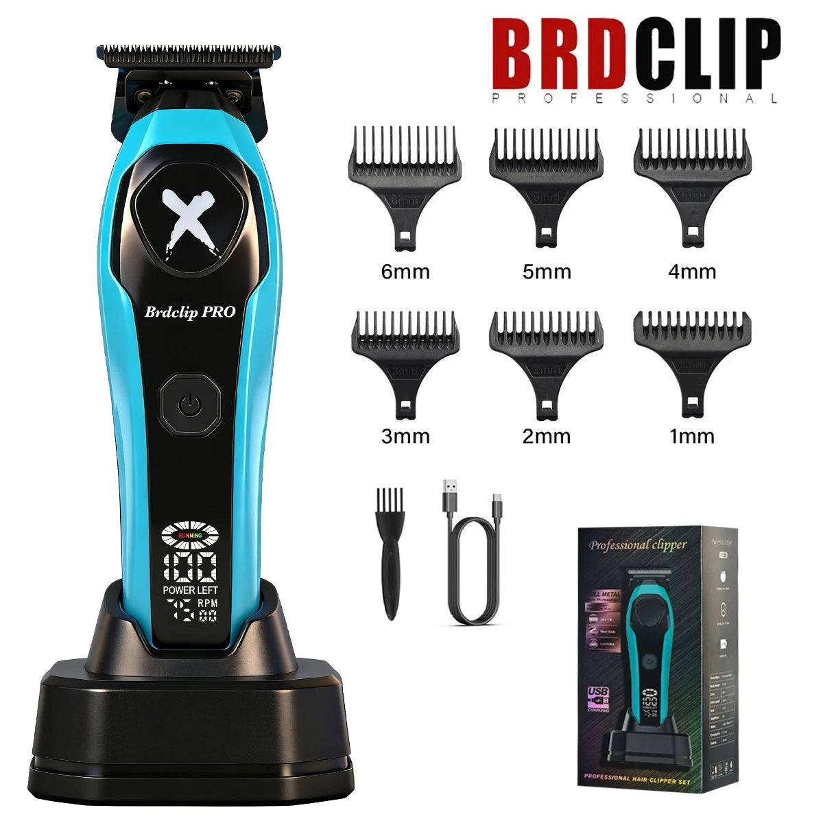 BRDCLIP 619 339 Hair Clippers Cordless Clippers Barber Electric DLC T-Blade Trimmer Portable Detail Trimmer LED Trimmer for Men