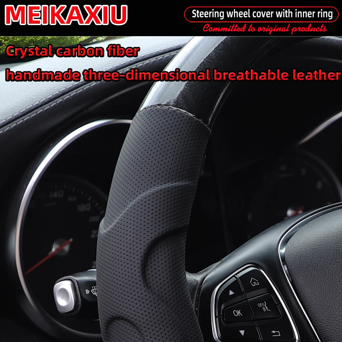 1 crystal carbon fiber three-dimensional lamb skin breathable skin car with inner ring steering wheel cover for women