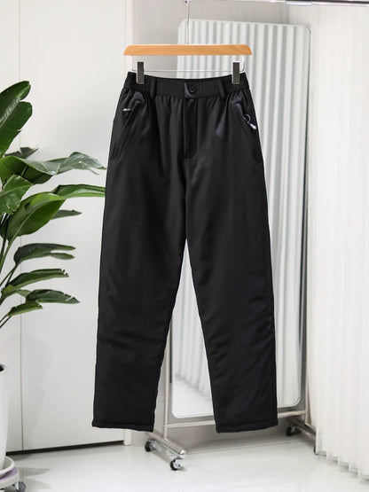 Thickened Fleece Winter Casual Pants Men's Straight Leg Cotton Trousers Warm Fashionable Long Pants Polyester Fiber 100%