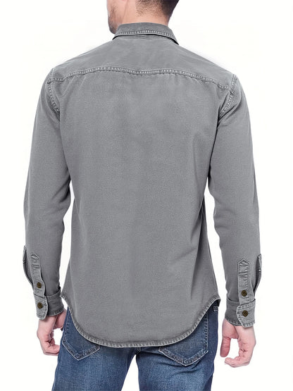 New style denim shirt, long-sleeved, new trend, men's casual shirt, versatile and high-end, double-pocket tie-dye top, color-mat