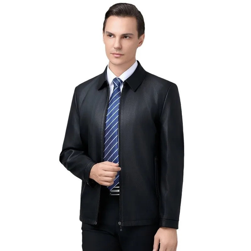 Haining genuine leather jacket men's lapel leather jacket autumn and winter sheepskin top men's casual wear plus velvet
