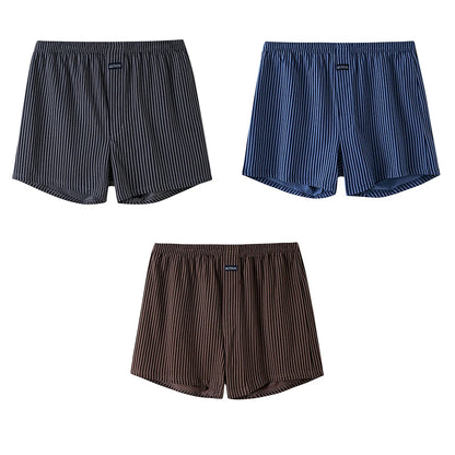 3PCS/Pack Loose Lengthed 140Kg Men Panties Big Size 100% Cotton Cozy Breathable Alo Boxer Trendy Striped Underwear Hidden Button