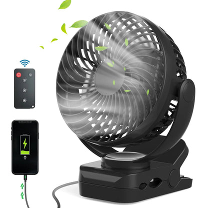 10000mAh rechargeable battery camping fan, three-speed, remote control with hook, 360° rotation