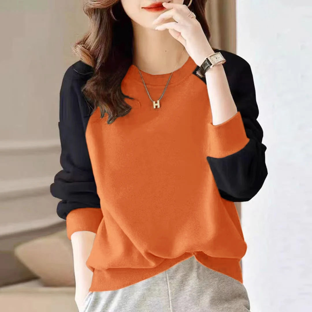 Fashionable Long Sleeve Pure Cotton Color Block Hoodie Women's Spring Autumn Casual Slimming Top Breathable Comfortable Stree...