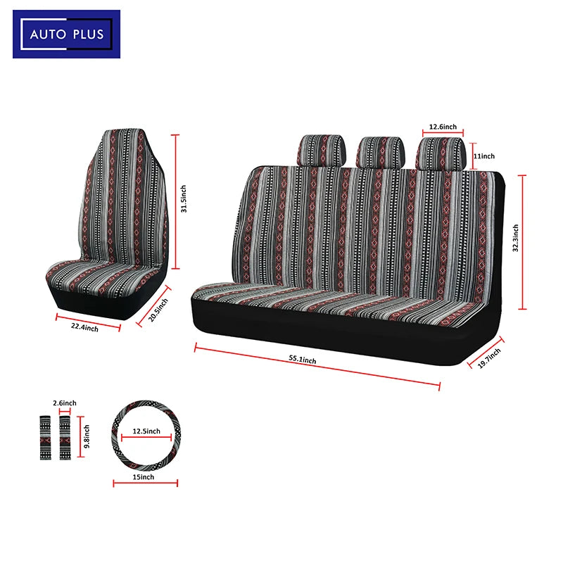 AUTO PLUS Car Seat Covers Set Baja Saddle Blanket Weave Universal Fit Most Car Seat Protection Steering Wheel Cover Protector