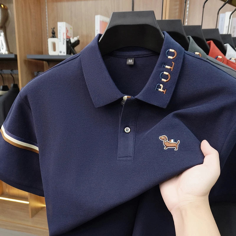 100%cotton Man Short-Sleeved Polo Shirt Lapel Button Embroidery Summer British Style Golf T-Shirt Business Casual Men's Clothing